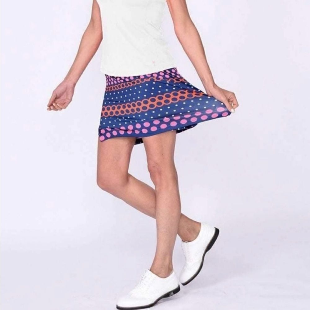 Golftini Best‎ Ball Polka Dot Pull-On Tech Skort Navy Orange Pink Size XS